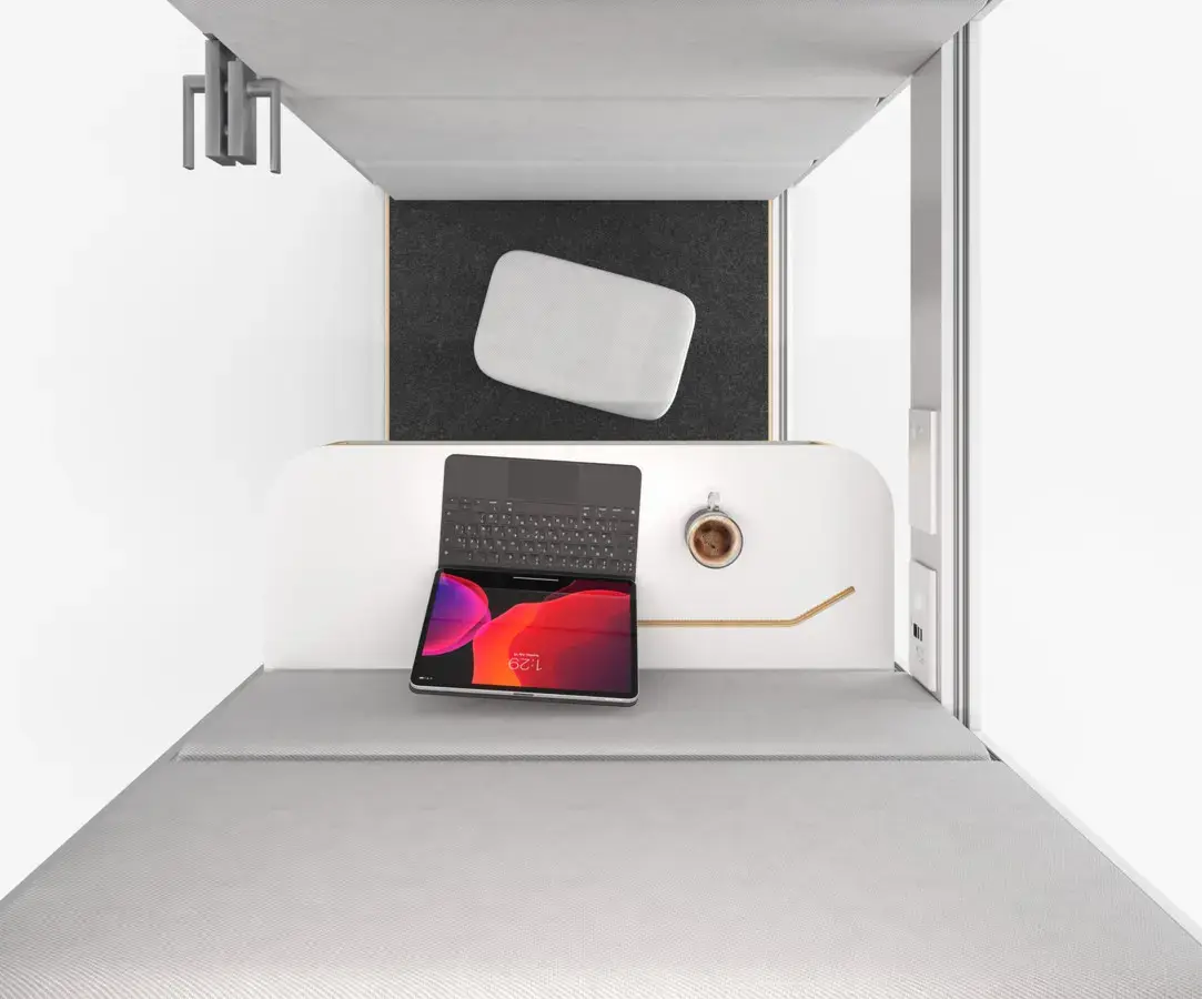S Premium acoustic cabin — top view of the interior of the single-person office cabin